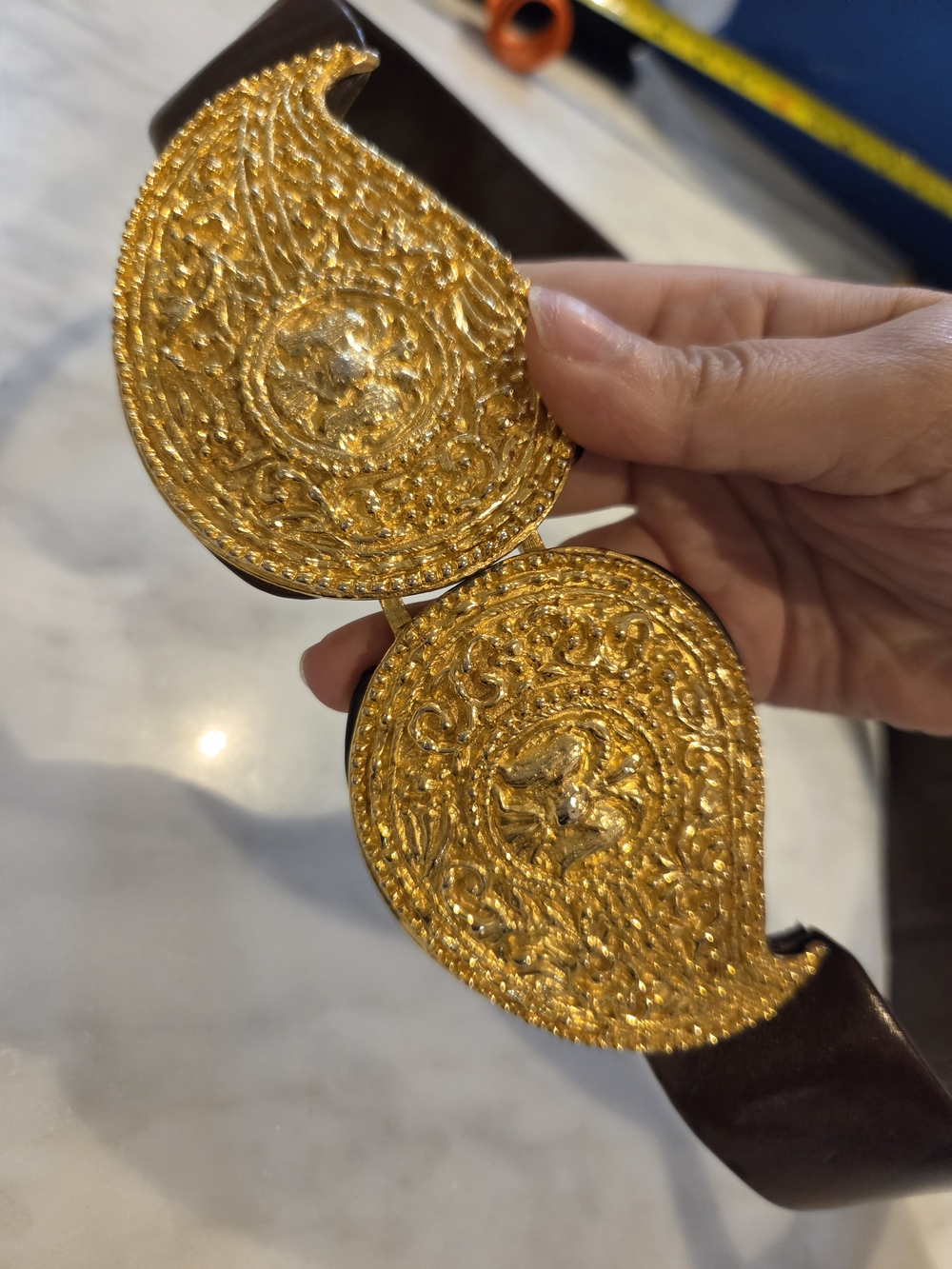 Judith Leiber Vintage Western Gold Embossed Metal Statement Belt Adjustable
